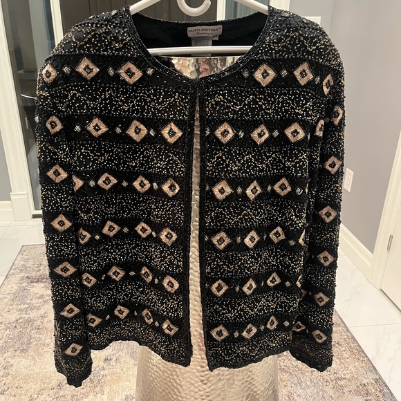 Vintage Pappel boutique evening beaded evening jacket black/silver 3X or 10-12 - Picture 16 of 16